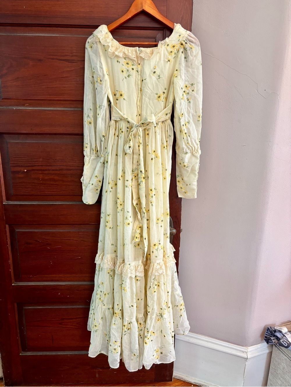 Gunne Sax Cream Floral Long Sleeve Prairie Dress - Picture 6 of 12